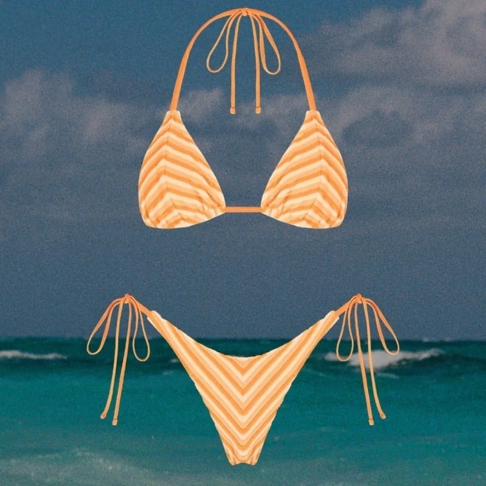 NWT OneOne Swimwear Bikini Set Orange Tangerine Dream Triangle Ariel Terry Cute
